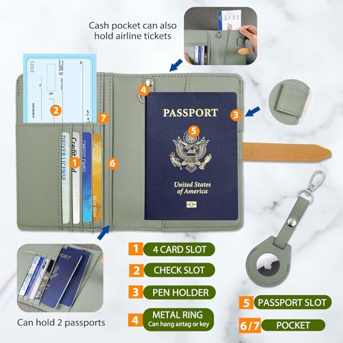 Deziliao Passport wallets, Mulit-purpose RFID Blocking Passport Holder AirTag Wallet, Travel Wallet（Moss Green） - Image 3