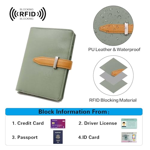 Deziliao Passport wallets, Mulit-purpose RFID Blocking Passport Holder AirTag Wallet, Travel Wallet（Moss Green） - Image 4
