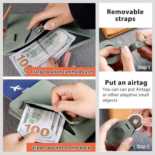 Deziliao Passport wallets, Mulit-purpose RFID Blocking Passport Holder AirTag Wallet, Travel Wallet（Moss Green） - Image 5