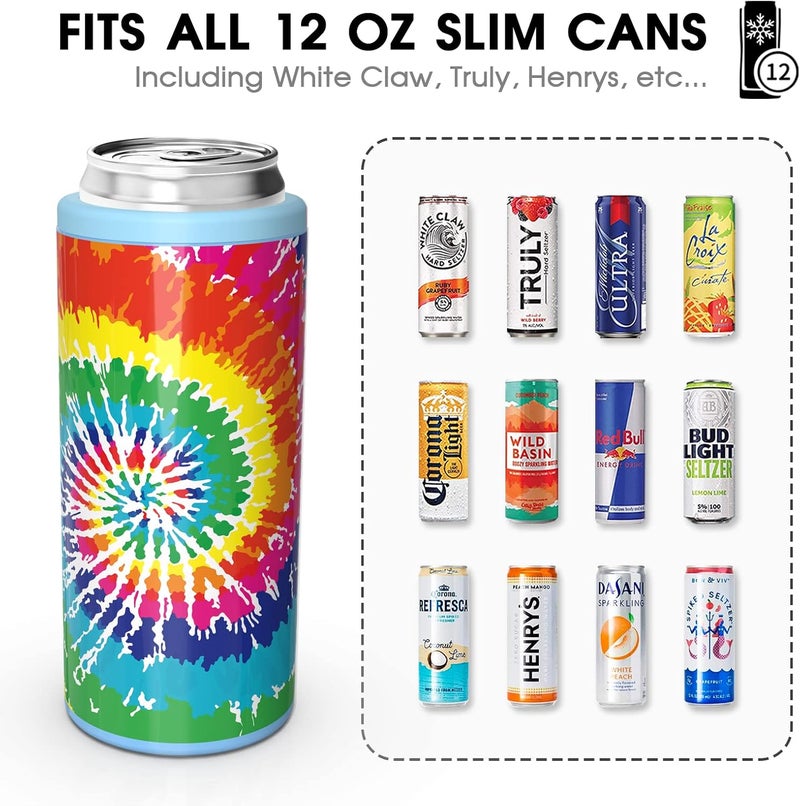 TILUCK Skinny Can Cooler for Slim Beer & Hard Seltzer, Stainless Steel, Doucle-Walled Stainless Steel Insulated Slim Cans, Standard 12 oz (Spinning Rainbow) - Image 3