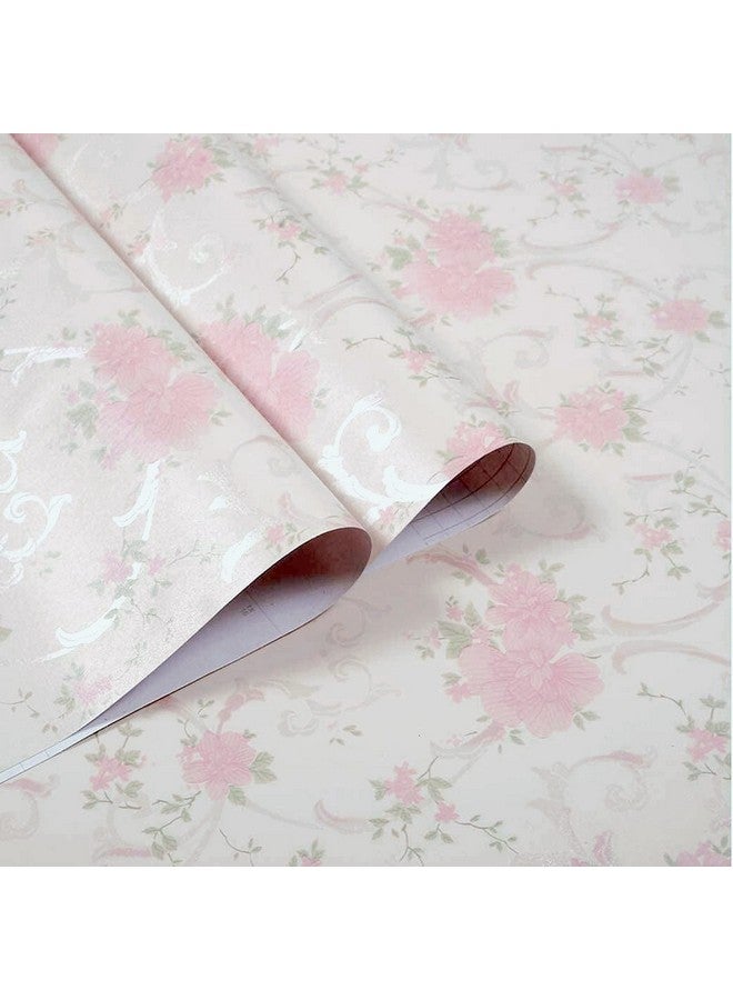 wolpin Wall Stickers Wallpaper Bedroom Peony Pink Roses (45 cm x 10 m) Bouquet Self Adhesive Wall Decoration PVC, White - Image 2