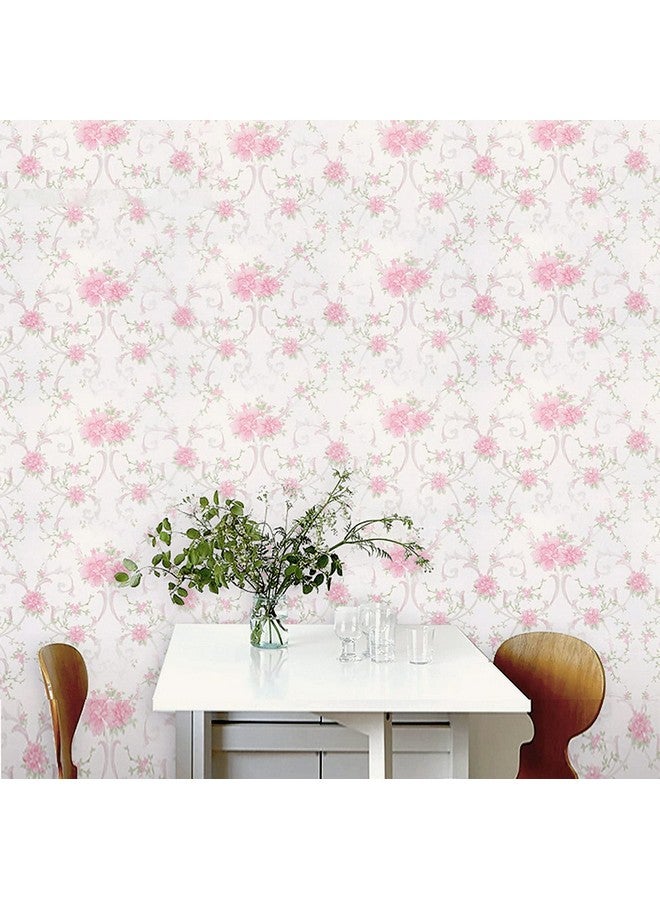 wolpin Wall Stickers Wallpaper Bedroom Peony Pink Roses (45 cm x 10 m) Bouquet Self Adhesive Wall Decoration PVC, White - Image 5