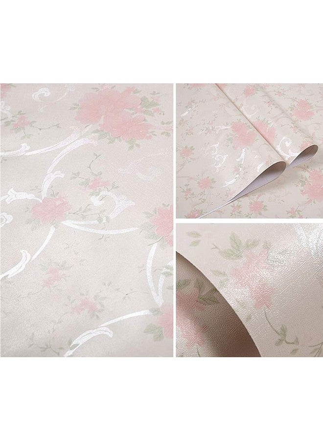 wolpin Wall Stickers Wallpaper Bedroom Peony Pink Roses (45 cm x 10 m) Bouquet Self Adhesive Wall Decoration PVC, White - Image 3