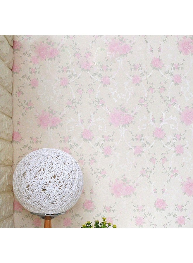 wolpin Wall Stickers Wallpaper Bedroom Peony Pink Roses (45 cm x 10 m) Bouquet Self Adhesive Wall Decoration PVC, White - Image 1