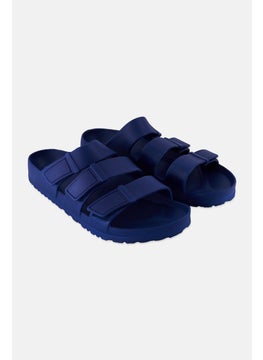 Sun Stone Men Bowie Three Velcro Strap Slide Sandals, Navy  - Image 1