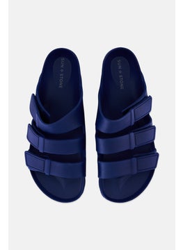Sun Stone Men Bowie Three Velcro Strap Slide Sandals, Navy  - Image 3
