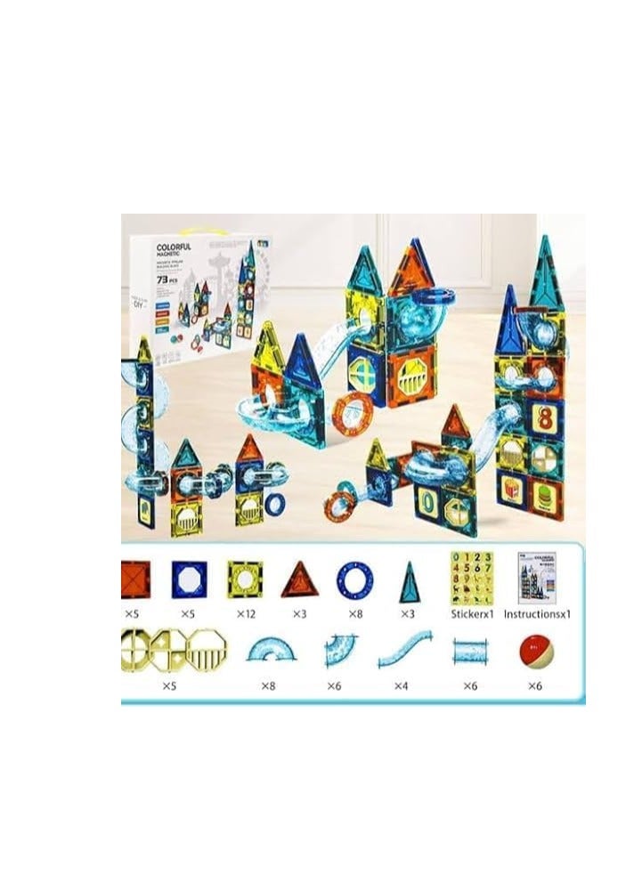 Magnetic Tiles Building Kit 73Pcs Magnetic Tiles For Kids Toddlers Magnetic Toys Educational Blocks For Boys Girls 3 Years And Above Birthday Gifts Toy - Image 2