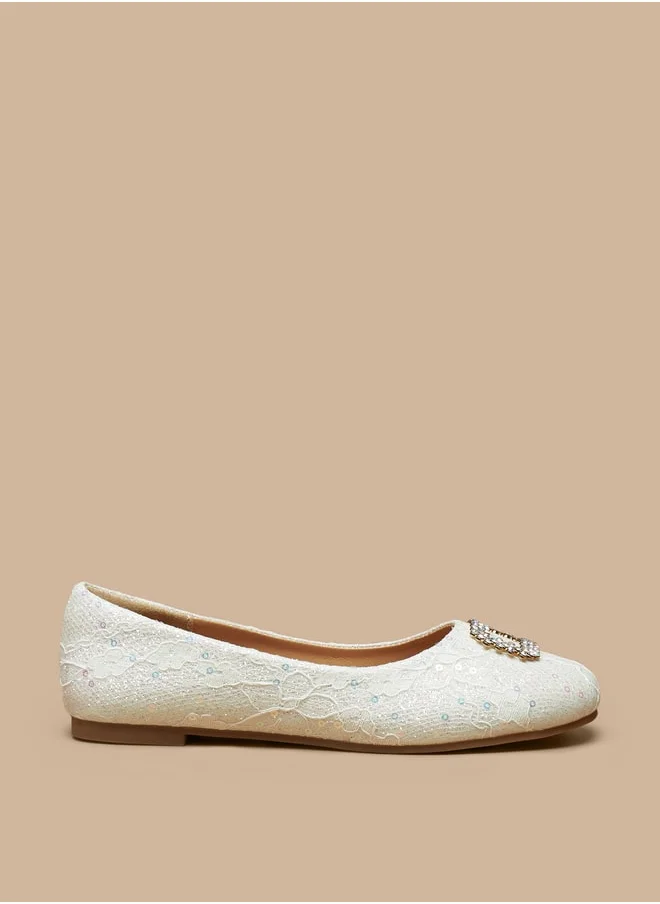 ميسي Girls Embellished Slip-On Round Toe Ballerina Shoes