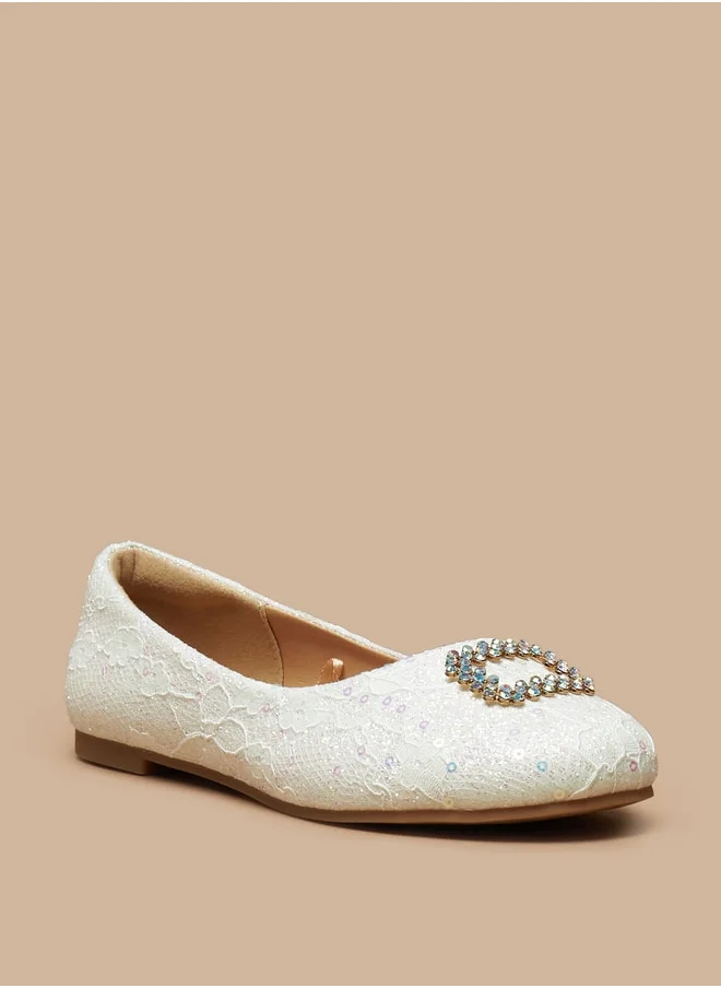 MISSY Girls Embellished Slip-On Round Toe Ballerina Shoes