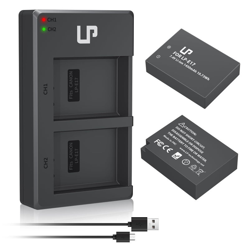 LP LP-E17 Battery Charger Pack, Compatible with Canon EOS R8, R10, R50, RP, Rebel T6i, T7i, T8i, T6s, SL2, SL3, EOS 77D, 200D, 750D, 760D, 800D, 8000D, M3, M5, M6 Mark II, KISS X8i & More DSLR Camera - Image 1
