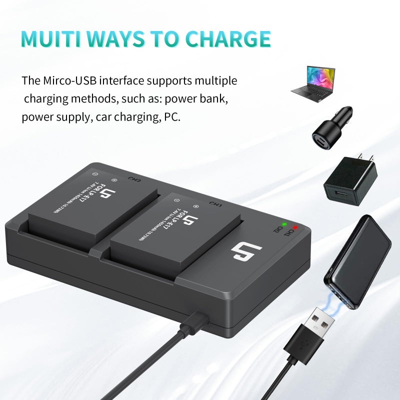 LP LP-E17 Battery Charger Pack, Compatible with Canon EOS R8, R10, R50, RP, Rebel T6i, T7i, T8i, T6s, SL2, SL3, EOS 77D, 200D, 750D, 760D, 800D, 8000D, M3, M5, M6 Mark II, KISS X8i & More DSLR Camera - Image 5