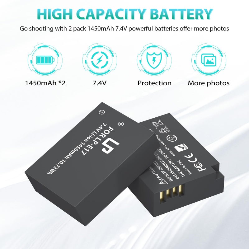 LP LP-E17 Battery Charger Pack, Compatible with Canon EOS R8, R10, R50, RP, Rebel T6i, T7i, T8i, T6s, SL2, SL3, EOS 77D, 200D, 750D, 760D, 800D, 8000D, M3, M5, M6 Mark II, KISS X8i & More DSLR Camera - Image 3