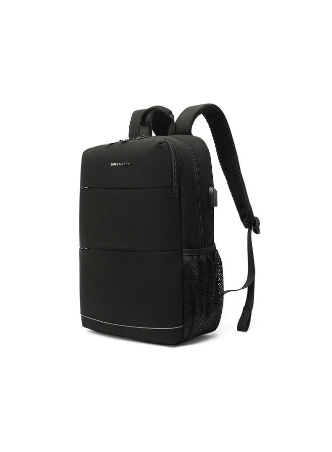 GREEN LION Rivington Backpack / Casual Travel Laptop Backpack / Fits up to 15.6" devices / Coated Fabric / Dedicated iPad Pocket / USB Charging Port / 150D Polyester / Pocket Organizer / Dual Side Mesh Pockets / Splash Proof / Durable Zipper - Black - Image 1