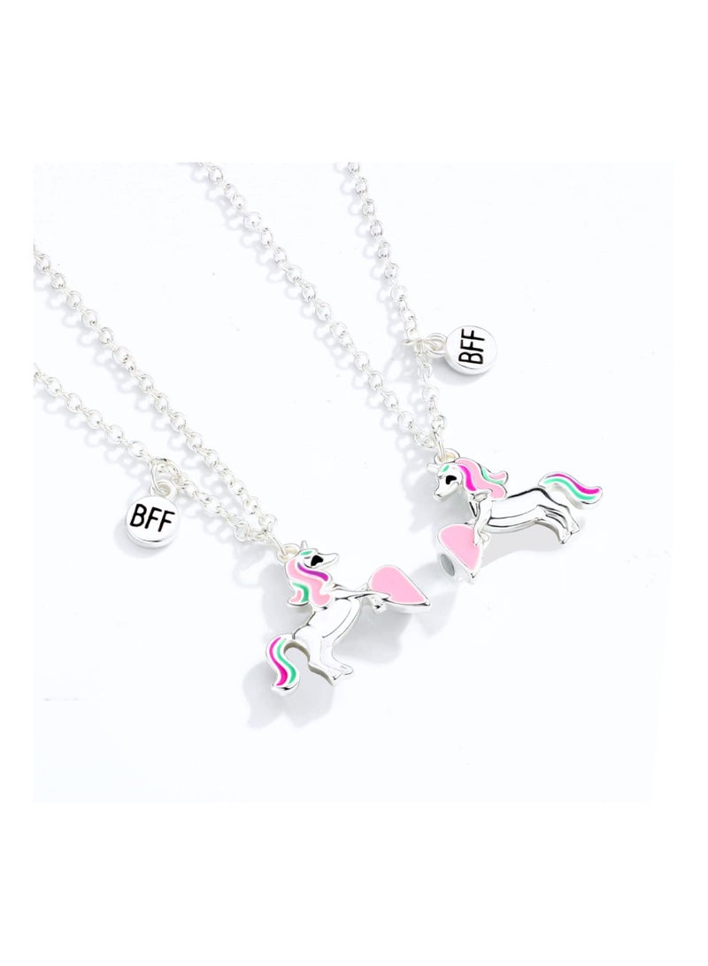 SOLARAE قلادة الصداقة، 2 قطع قلادات أفضل أصدقاء متطابقة، قلادات BFF، قلادات مغناطيسية، هدايا الصداقة للنساء والفتيات والأطفال، هدايا عيد ميلاد النساء، مجموعة قلادات مع تعليقة، مجوهرات الفتيات - Image 1