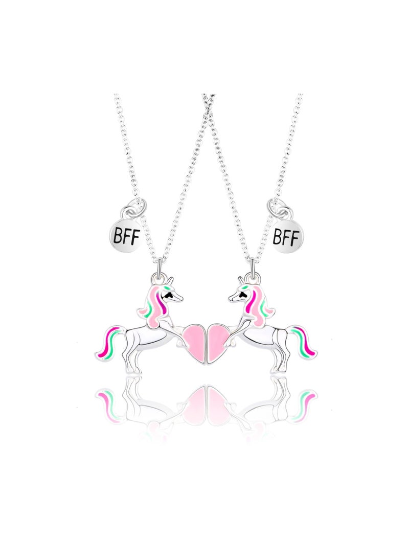 SOLARAE قلادة الصداقة، 2 قطع قلادات أفضل أصدقاء متطابقة، قلادات BFF، قلادات مغناطيسية، هدايا الصداقة للنساء والفتيات والأطفال، هدايا عيد ميلاد النساء، مجموعة قلادات مع تعليقة، مجوهرات الفتيات - Image 4