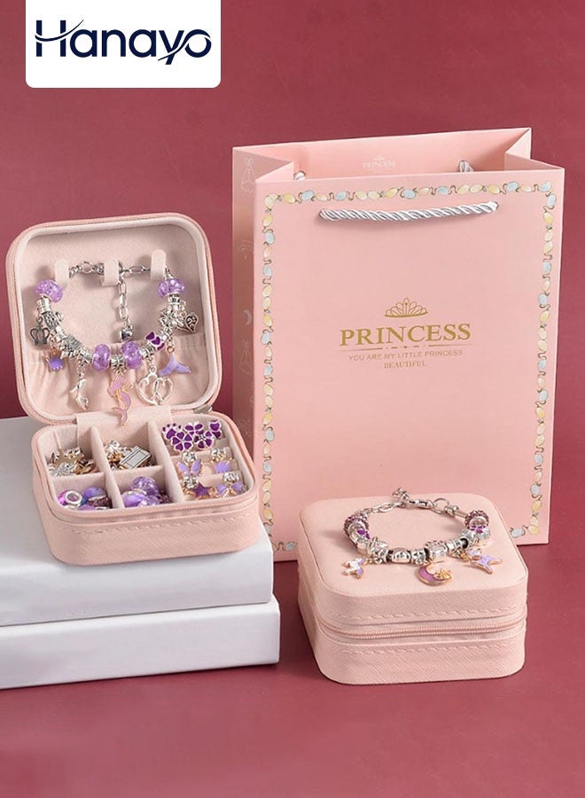 Hanayo طقم أساور سحرية مكون من 66 قطعة هدايا للفتيات المراهقات طقم صنع المجوهرات مع صندوق المجوهرات وحيد القرن وحورية البحر طقم صنع المجوهرات للفتيات (بنفسجي) - Image 1