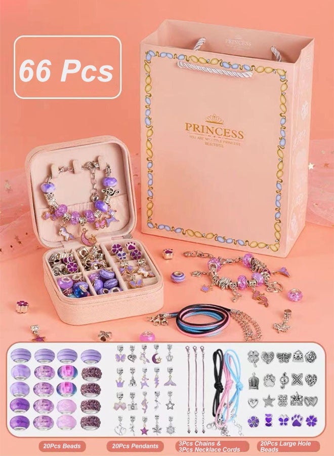 Hanayo طقم أساور سحرية مكون من 66 قطعة هدايا للفتيات المراهقات طقم صنع المجوهرات مع صندوق المجوهرات وحيد القرن وحورية البحر طقم صنع المجوهرات للفتيات (بنفسجي) - Image 2