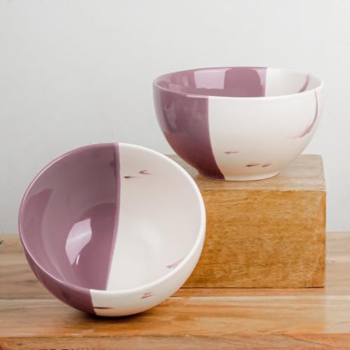 The Earth Store Dual Tone Magenta Italian 580ml Each Ceramic Bowls Set of 2 for Serving Snacks, Pasta, Noodle, Maggi, Cereal Microwave Safe Bowl Set | Perfect for Gifting, Daily Use - Image 1