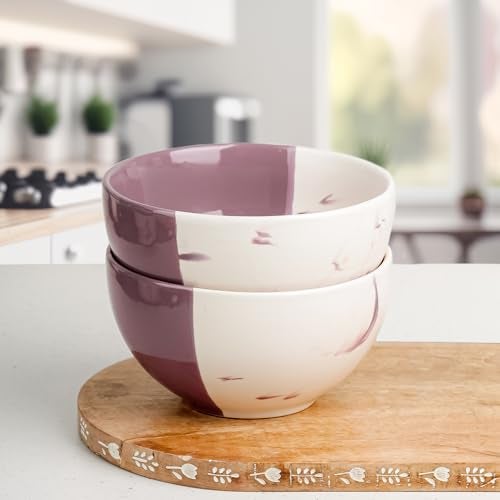 The Earth Store Dual Tone Magenta Italian 580ml Each Ceramic Bowls Set of 2 for Serving Snacks, Pasta, Noodle, Maggi, Cereal Microwave Safe Bowl Set | Perfect for Gifting, Daily Use - Image 2