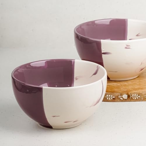 The Earth Store Dual Tone Magenta Italian 580ml Each Ceramic Bowls Set of 2 for Serving Snacks, Pasta, Noodle, Maggi, Cereal Microwave Safe Bowl Set | Perfect for Gifting, Daily Use - Image 3