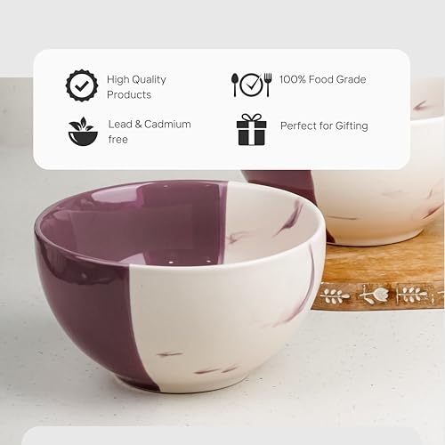 The Earth Store Dual Tone Magenta Italian 580ml Each Ceramic Bowls Set of 2 for Serving Snacks, Pasta, Noodle, Maggi, Cereal Microwave Safe Bowl Set | Perfect for Gifting, Daily Use - Image 4