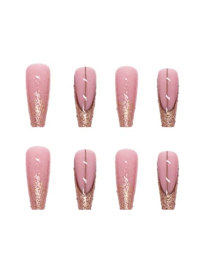 Long Luxury False Nails Tips - Nails Acrylics Full Cover Pink French Fake Nails Galaxy Nails Tips for Women and Girls 24Pcs - Image 3
