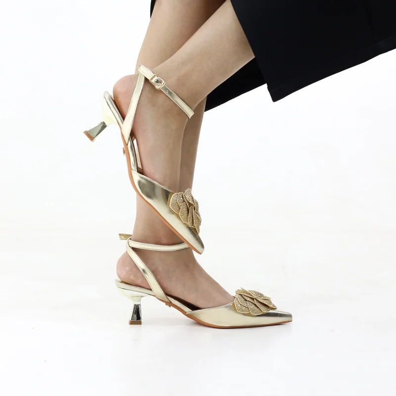 LAMARAPARIS ROSETTE POINTED-TOE ANKLE STRAP 6CM HEEL WITH FLORAL