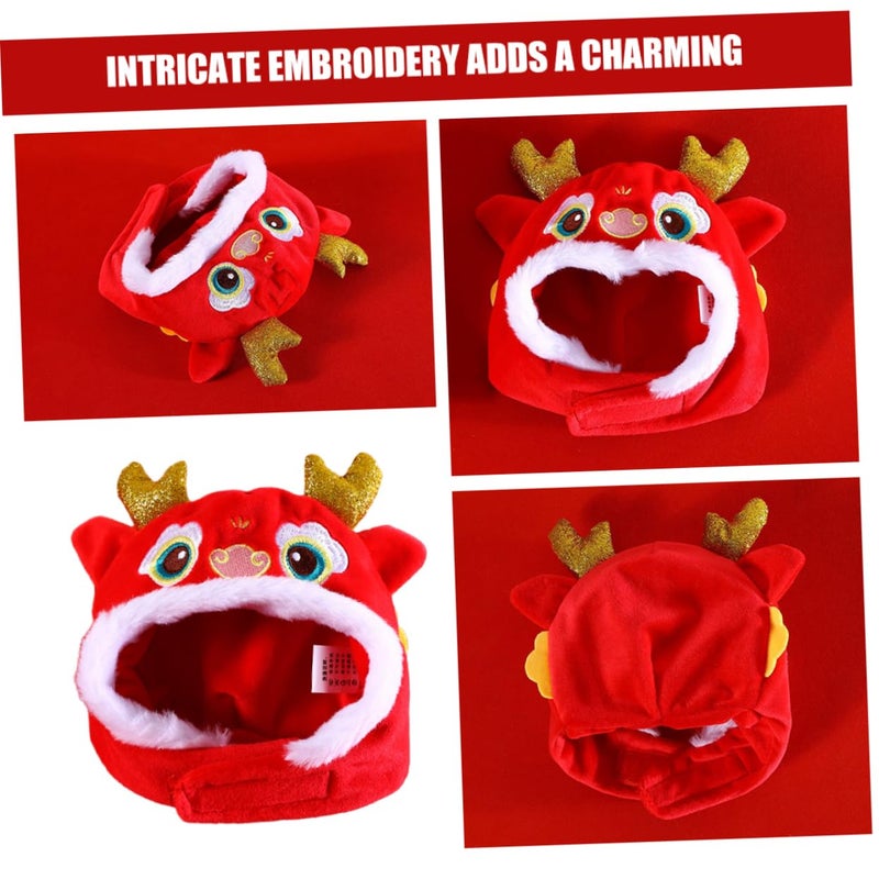 Cute Pet Dragon Hat Headdress For Cats And Dogs Holiday Celebration Costume Accessory Red - Image 5