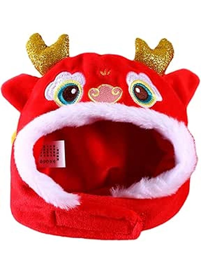 Cute Pet Dragon Hat Headdress For Cats And Dogs Holiday Celebration Costume Accessory Red - Image 1