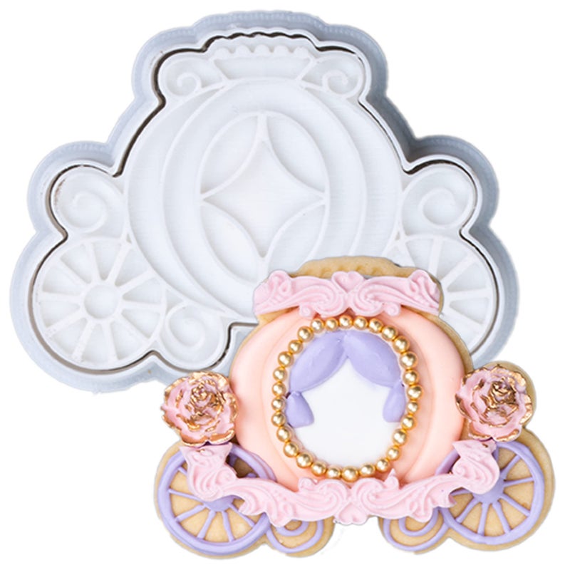 Flycalf Princess Carriage Cookie Cutter Biscuit Cutter Baking with 3D Stamper PLA Accessories Cutter Molds Gifts Decorative Party 35 Kitchen Cake Supplies