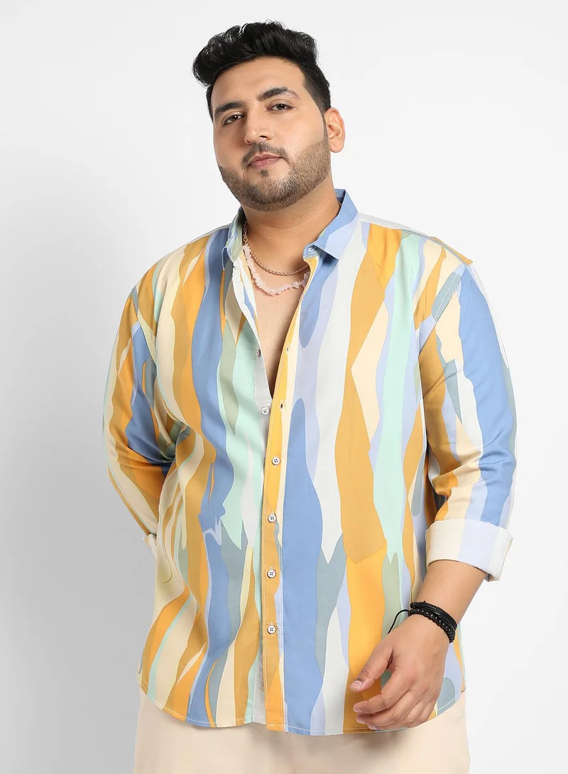 انستافاب بلس قميص رجالي بطبعة تجريدية متعددة الألوان