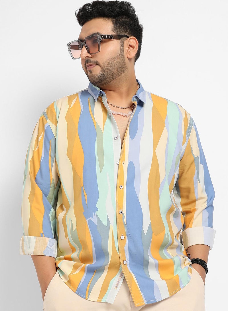 Instafab Plus Contrast Abstract Print Shirt - Image 1