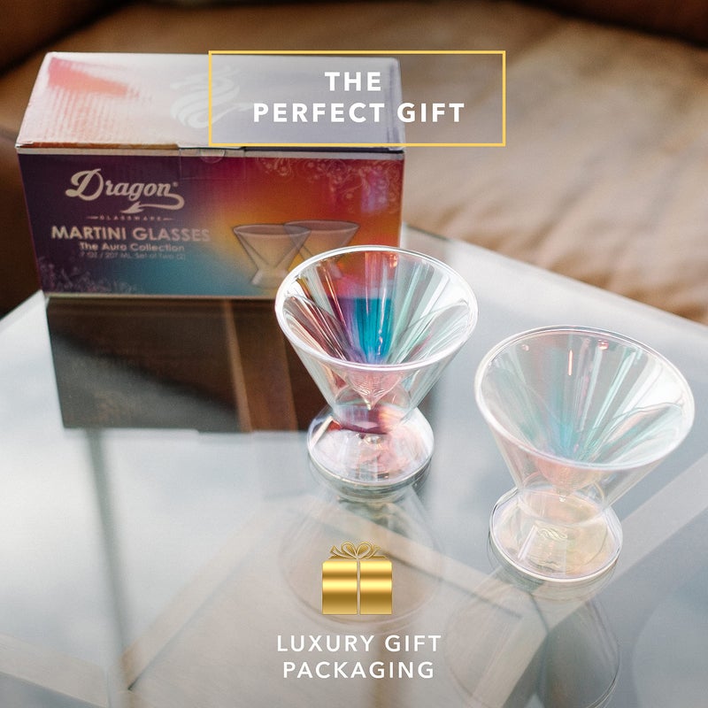 Dragon Glassware Dragon Glassware Stemless Martini Glasses - 7 oz Iridescent Set of 2 - Double Wall Insulated Cocktail Glass Set - Unique and Fun Gift for Espresso Martini Lovers  - Image 5