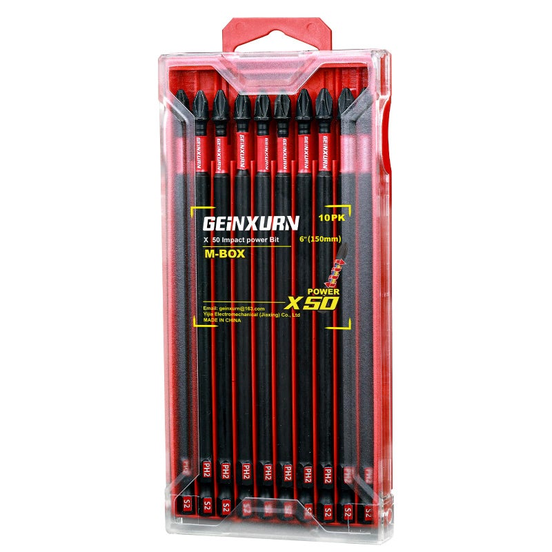 Geinxurn Impact Tough 6 in. #2 Phillips Screwdriver Bits Set,10 Pack Magnetic S2 Steel PH2 Long Power Driver Bits with Storage M-Box - Image 4