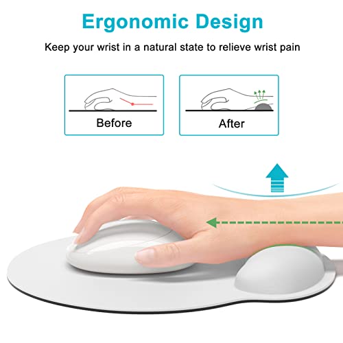 Dapesuom Ergonomic Mouse Pad with Wrist Support, Comfortable Memory Foam Wrist Rest for Easy Typing Pain Relief, Cute Computer Gaming Desktop Mouse Mat with Non-Slip Base for Laptop, Office, White - Image 3