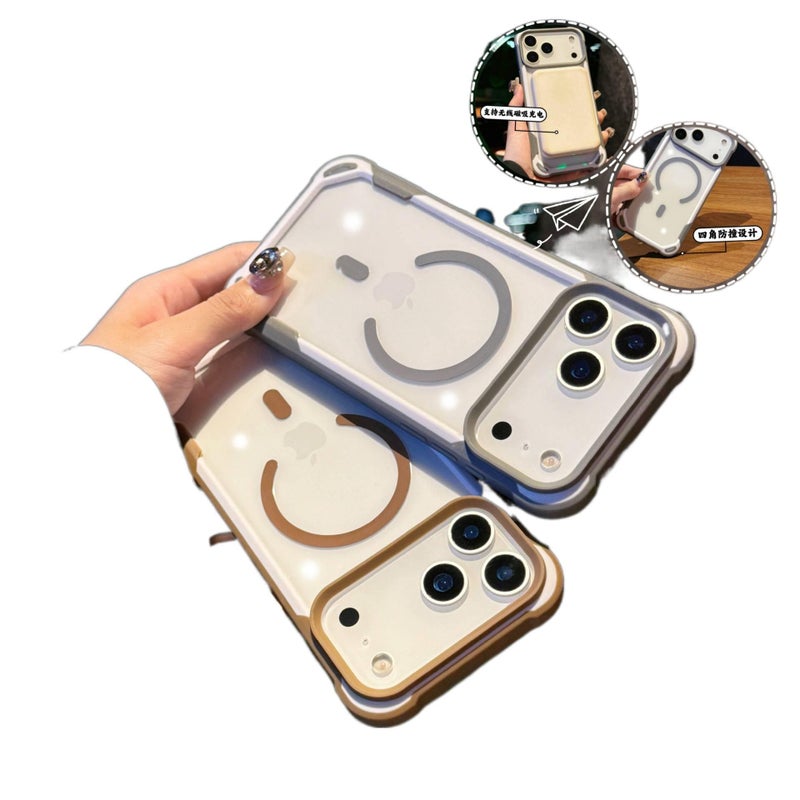 غطاء MagSafe بAcrylic لـ iPhone 17 / 17 Air / 17 Pro / 17 Pro Max مع حماية من السقوط ومغناطيس قوي مع مقاوم للصدمات مع شفافية عالية باللون Desert Gold مغناطيسي من الأكريليك باللون. - Image 3