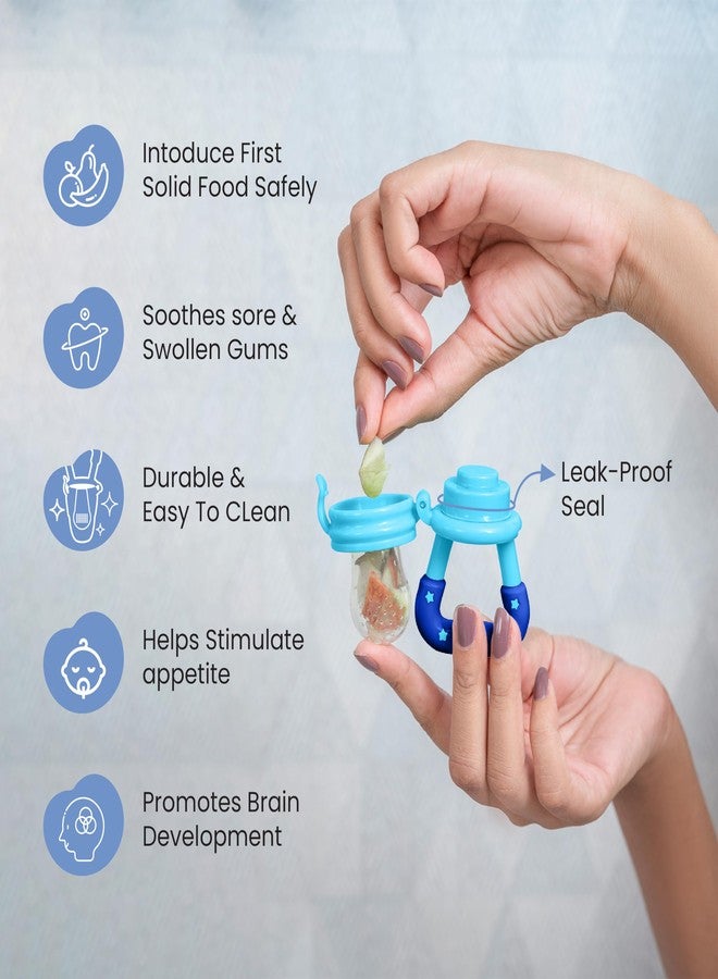 Cherilo طعام/لهاية/مُغذّي للأطفال من شيريلو مصنوع من السيليكون، يُستخدم كأداة لقضم الفاكهة للأطفال من عمر 6 إلى 12 شهرًا، كما يُستخدم كعضاضة للأطفال الرضع، خالٍ من مادة BPA، لون أزرق - Image 4