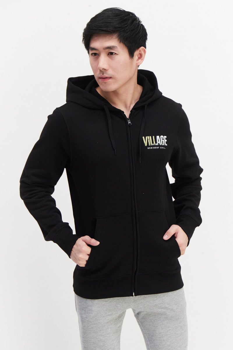 DIFUZED Men Hood With Drawstring Printed Long Sleeve Fleece Sweatshirts, Black - Image 1