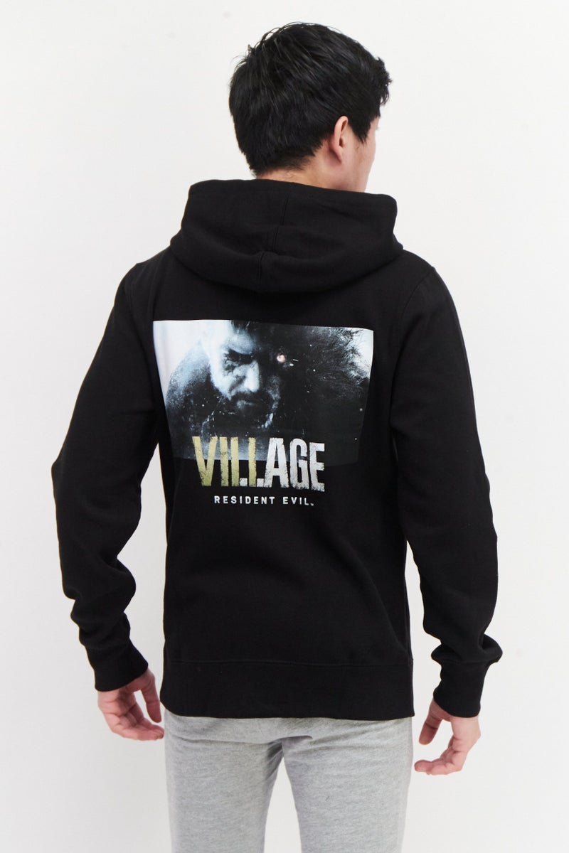 DIFUZED Men Hood With Drawstring Printed Long Sleeve Fleece Sweatshirts, Black - Image 3