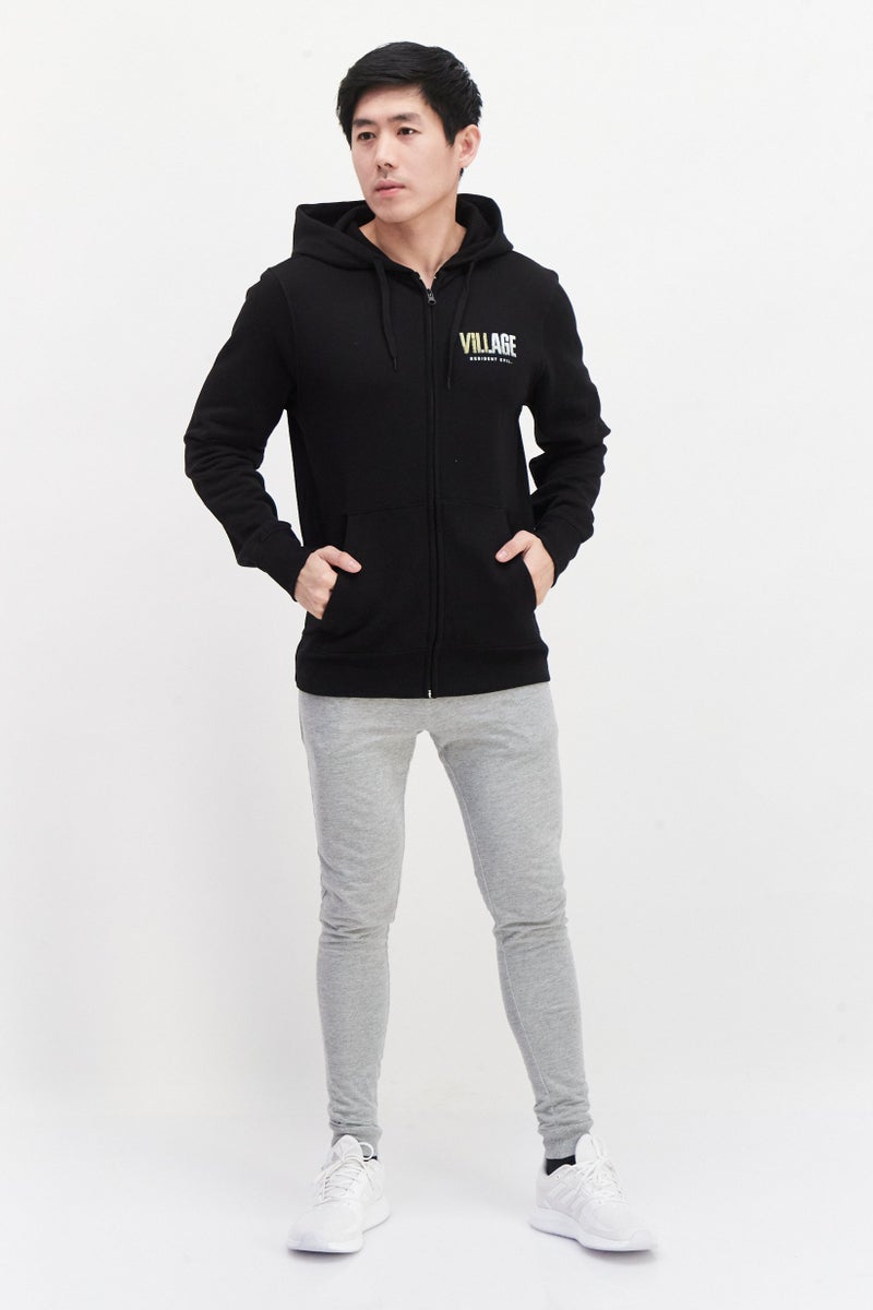 DIFUZED Men Hood With Drawstring Printed Long Sleeve Fleece Sweatshirts, Black - Image 4