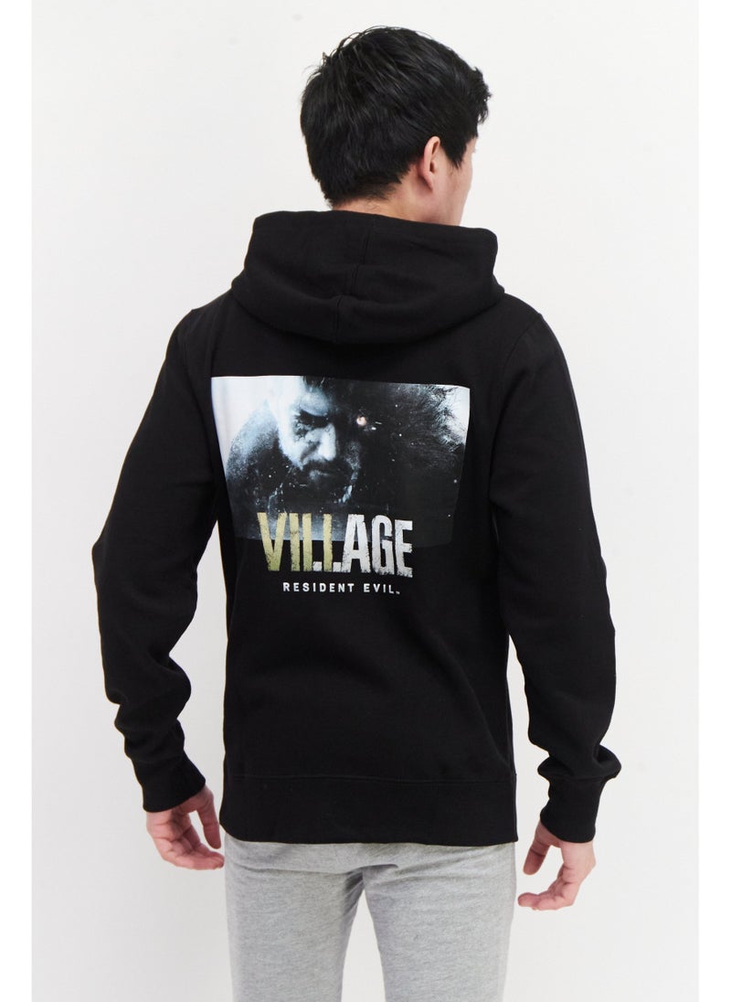 DIFUZED Men Hood With Drawstring Printed Long Sleeve Fleece Sweatshirts, Black - Image 5