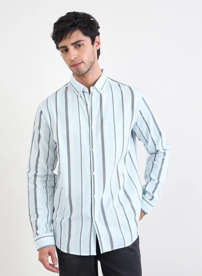 Styli Men Light Blue Striped Long Sleeve Shirt