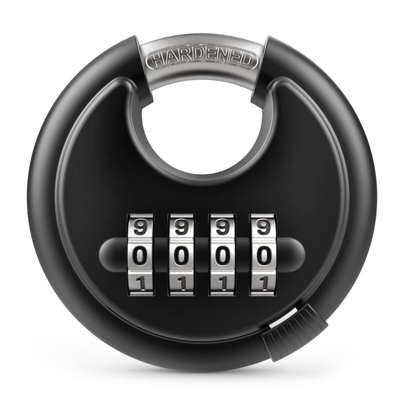 Puroma Combination Lock 4 Digit Disc Padlock with Hardened Steel Shackle Keyless Heavy Duty Combo Lock for Outdoor Sheds Fence Gate Hasps Storage Unit School Gym Locker 1 Pack Black