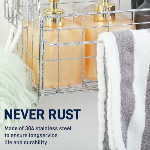 SUTINE Hanging Shower Organizer, Shower Caddy Hanging, Bathroom Storage Rack with Hooks Over the Door, Stainless Steel Rustproof Bathroom Basket Shelf for Bath Faucet or Cross Bar - Image 2