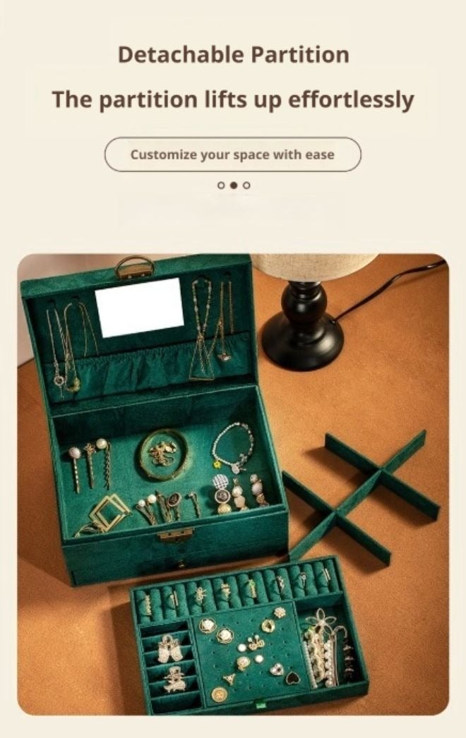 ZHONG GUO ZHI ZAO Three-Layer Large-Capacity Jewelry Storage Box Velvet Retro High-End Jewelry Box Necklace Bracelet Multi-Functional Accessory Box - Image 4
