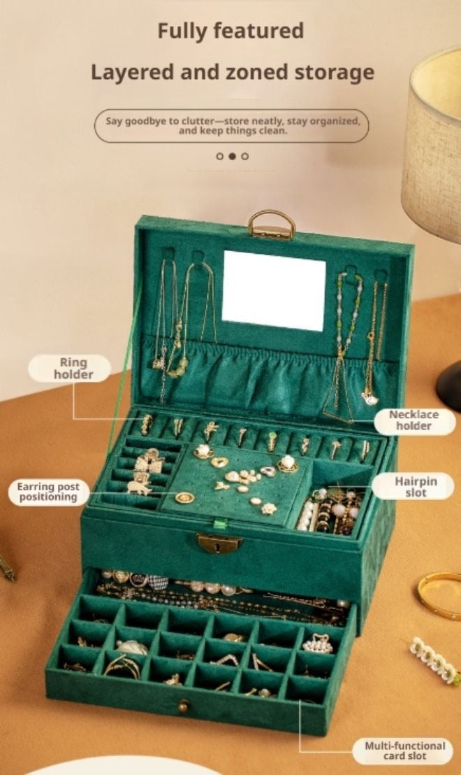 ZHONG GUO ZHI ZAO Three-Layer Large-Capacity Jewelry Storage Box Velvet Retro High-End Jewelry Box Necklace Bracelet Multi-Functional Accessory Box - Image 3