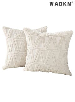 Single Sided Plush Pillowcase, 2 Packs of Soft Plush Short Wool Velvet Embellishment Pillowcase, Nordic Style Cushion Cover Pillowcase, Suitable for Sofa and Bedroom Beige(White）