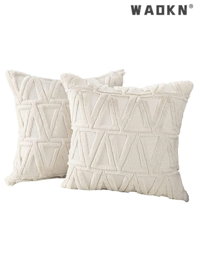 WAOKN - Single Sided Plush Pillowcase, 2 Packs of Soft Plush Short Wool Velvet Embellishment Pillowcase, Nordic Style Cushion Cover Pillowcase, Suitable for Sofa and Bedroom Beige(White） - Image 1