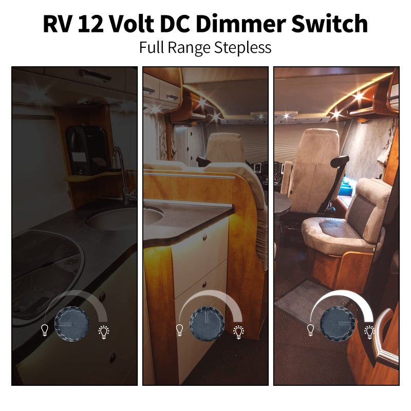 briidea 12V Dimmer Switch, Briidea RV 12V 5A 60W Dimmer Switch for LED, Halogen, Incandescent, Used for RVs, Travel Trailers, Marine, Auto, Black - Image 2