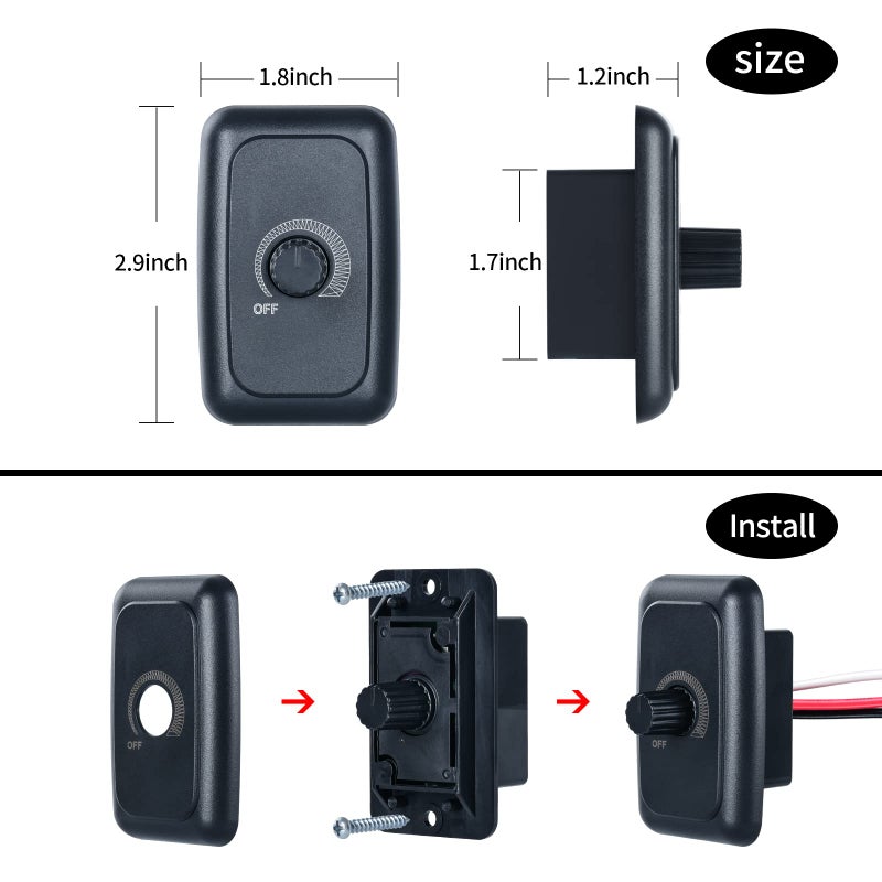 briidea 12V Dimmer Switch, Briidea RV 12V 5A 60W Dimmer Switch for LED, Halogen, Incandescent, Used for RVs, Travel Trailers, Marine, Auto, Black - Image 5